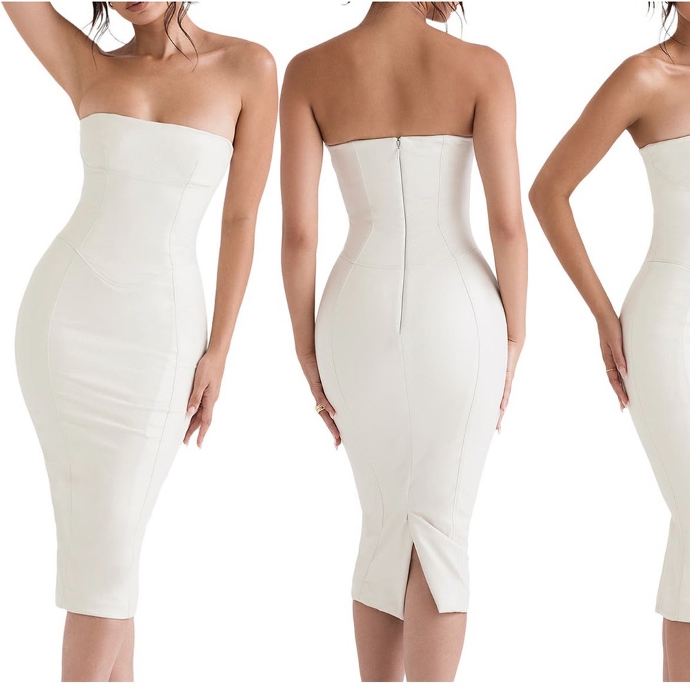 HOUSE OF CB Camilla Strapless Faux Leather Body Con Dress